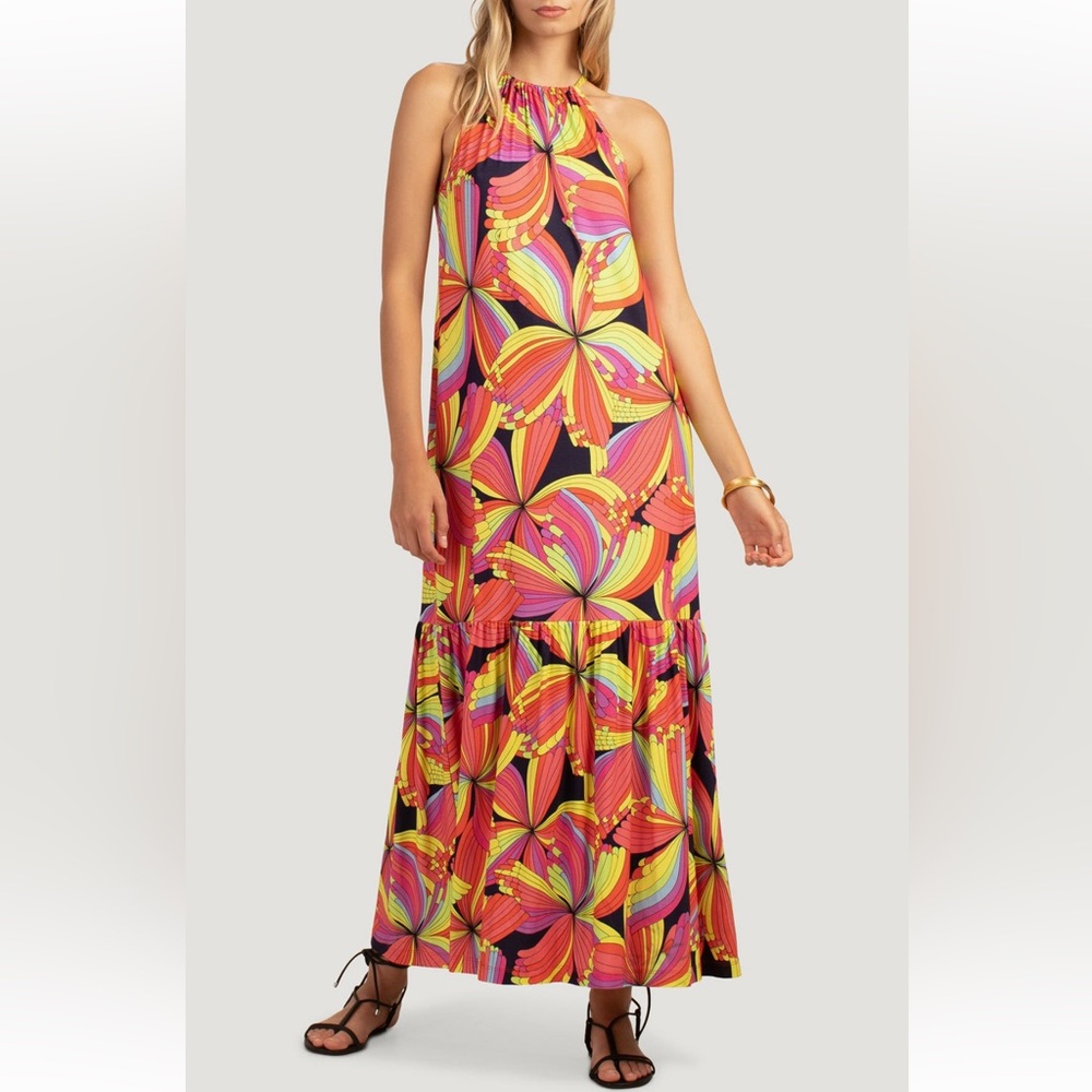 Trina Turk La Concha Print Sleeveless Halter Maxi Dress